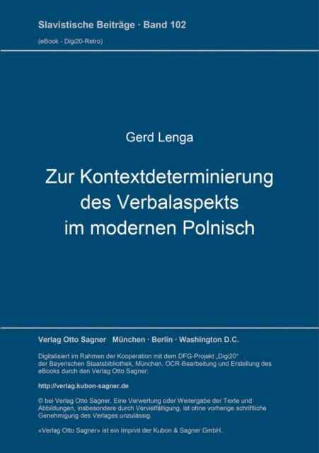 Book cover of: Zur Kontextdeterminierung des Verbalaspekts im modernen Polnisch