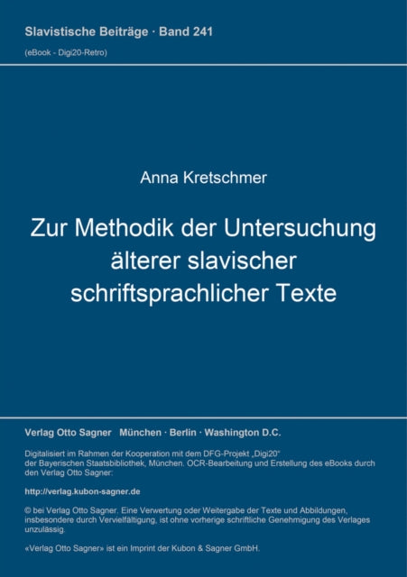 Book cover of: Zur Methodik der Untersuchung aelterer slavischer schriftsprachlicher Texte