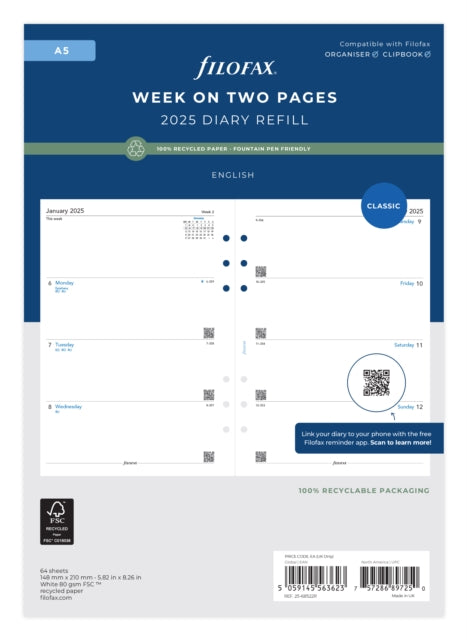 Book cover of: A5 Week on two pages English recycled paper 2025
