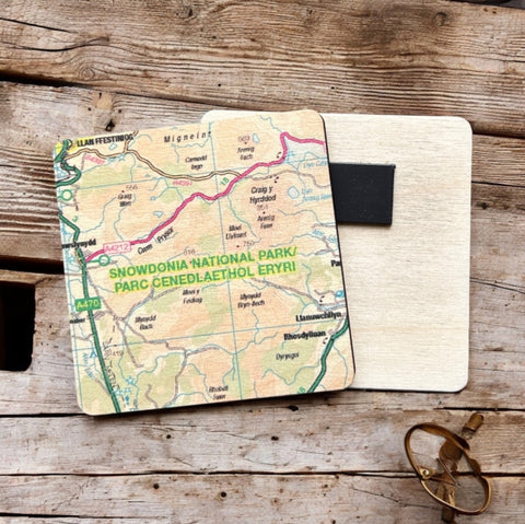 OS Map Wooden Square Magnet - Snowdonia National Park