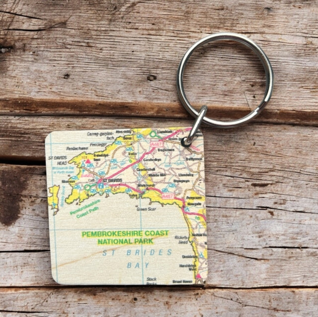 Book cover of: OS Map Wooden Square Key-ring - Pembrokeshire Coast National Park