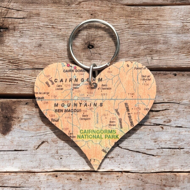 Book cover of: OS Map Wooden Heart Key-ring - Cairngorms National Park