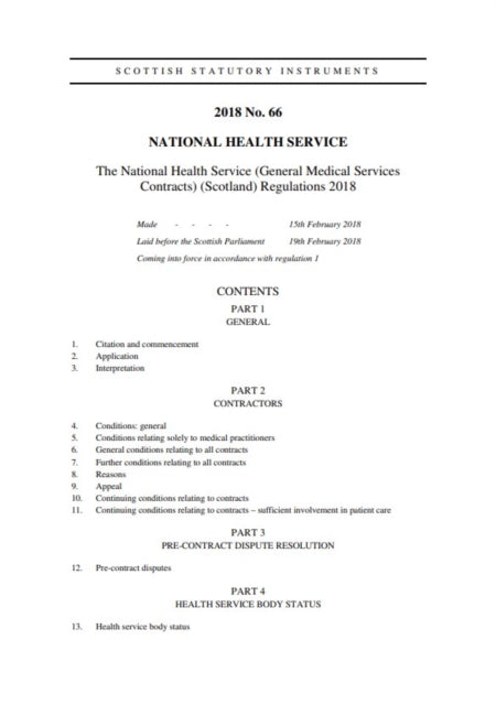 Book cover of: National Health Service (General Medical Services Contracts) (Scotland) Regulations 2018. By: Scotland