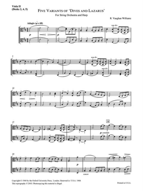 Book cover of: Five Variants on 'Dives and Lazarus'. By: Ralph Vaughan Williams