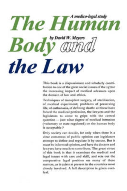 Book cover of: Human Body and the Law. By: David Meyers