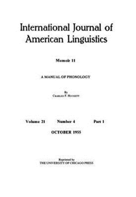 Book cover of: Manual of Phonology. By: Charles F. Hockett