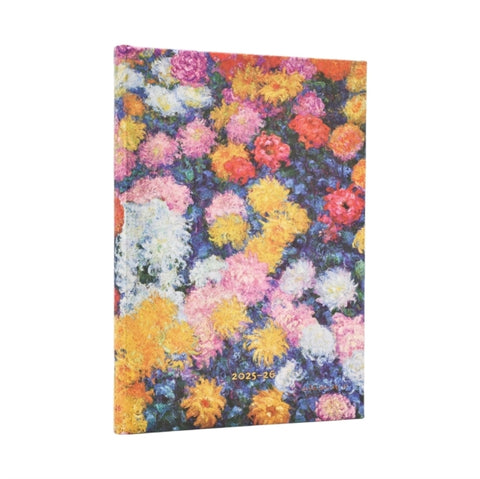 2026 Monet's Chrysanthemums Midi 18-month Horizontal Hardcover Flexi Dayplanner 2025-2026 (Elastic Band Closure)