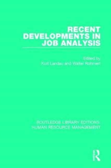 Book cover of: Recent Developments in Job Analysis. By: Kurt Landau