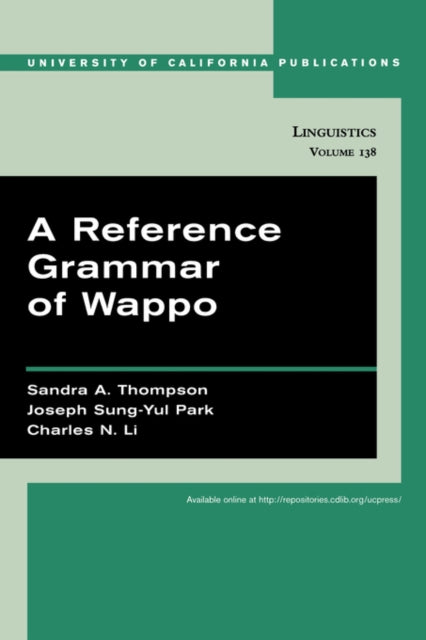 Book cover of: Reference Grammar of Wappo. By: Sandra A. Thompson