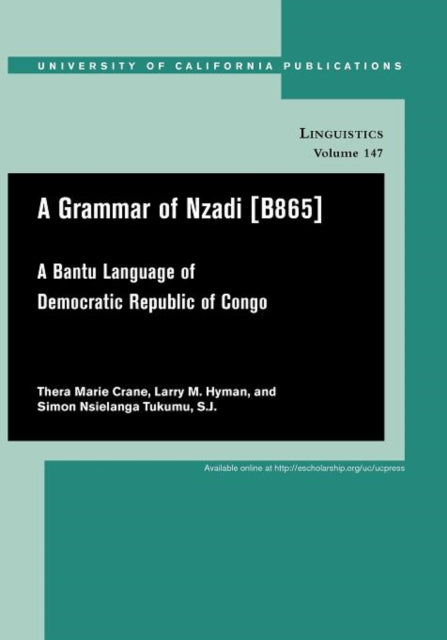 Book cover of: Grammar of Nzadi [B865]. By: Thera M. Crane