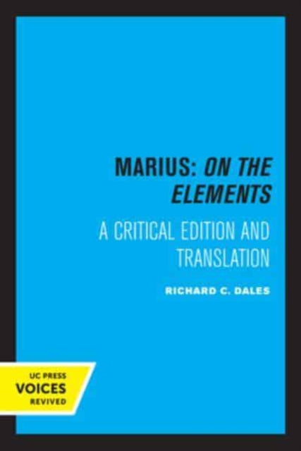 Book cover of: Marius: On The Elements. By: Richard C. Dales