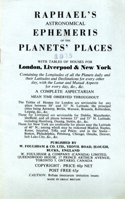 Book cover of: Raphael's Astronomical Ephemeris. By: Edwin Raphael