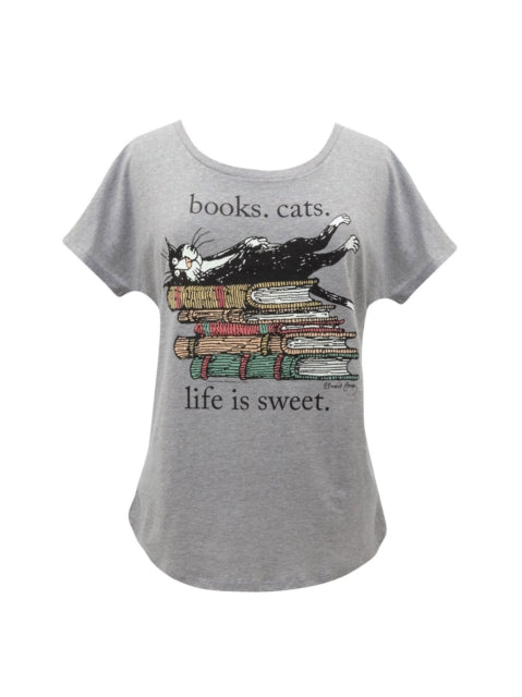 Book cover of: Books. Cats. Life Is Sweet. Women's Relaxed Fit T-shirt Xxx-large