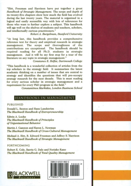 Book cover of: Blackwell Handbook of Strategic Management. By: R. Edward Freeman
