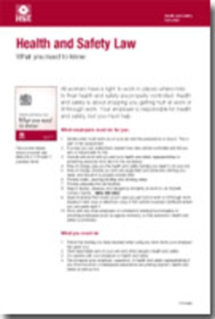 Book cover of: Health and safety law: what you should know foldable pocket cards (pack of 25)