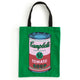 Book cover of: Warhol Soup Can Canvas Tote Bag - Green. By: Galison