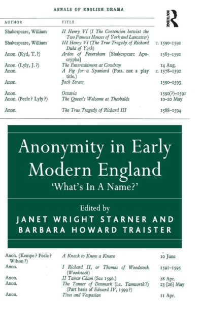 Book cover of: Anonymity in Early Modern England. By: Janet Wright Starner