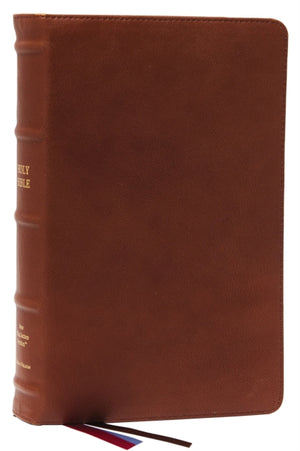 NKJV, End-of-Verse Reference Bible, Personal Size Large Print, Premium Goatskin Leather, Brown, Premier Collection, Red Letter, Comfort Print