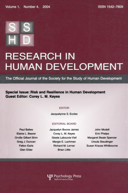 Book cover of: Risk and Resilience in Human Development. By: Corey L.M. Keyes