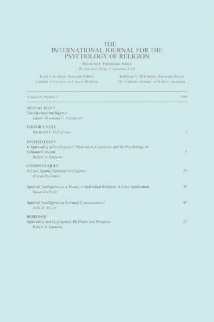 Book cover of: Spiritual Intelligence. By: Raymond F. Paloutzian