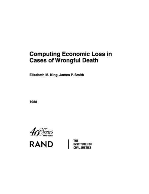 Book cover of: Computing Economic Loss in Cases of Wrongful Death/R-3549-Icj. By: E. King