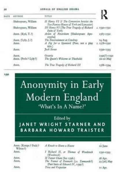 Book cover of: Anonymity in Early Modern England. By: Barbara Howard Traister