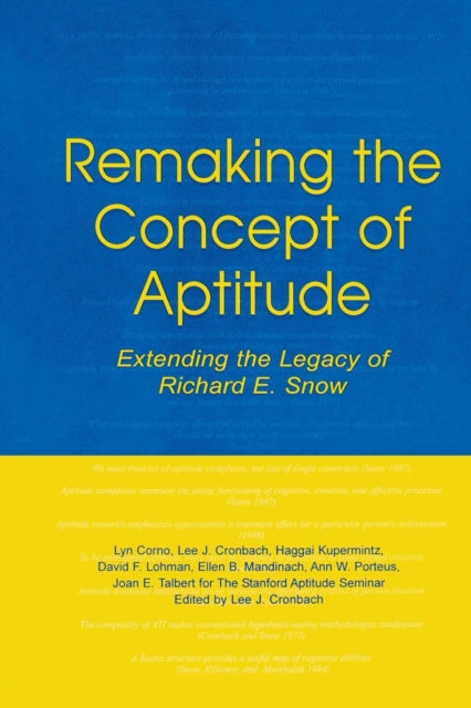 Book cover of: Remaking the Concept of Aptitude. By: Lyn Corno