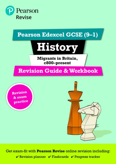 Book cover of: Pearson REVISE Edexcel GCSE History Migrants in Britain, c.800-present Revision Guide and Workbook - for 2025 exams. By: Rosemary Rees