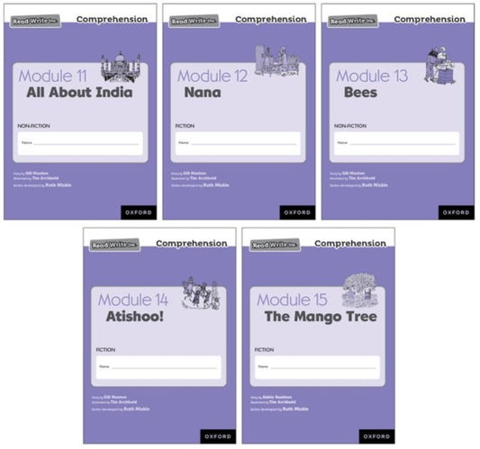 Book cover of: Read Write Inc. Comprehension: Modules 11-15 Mixed Pack of 5 (1 of each title). By: Ruth Miskin