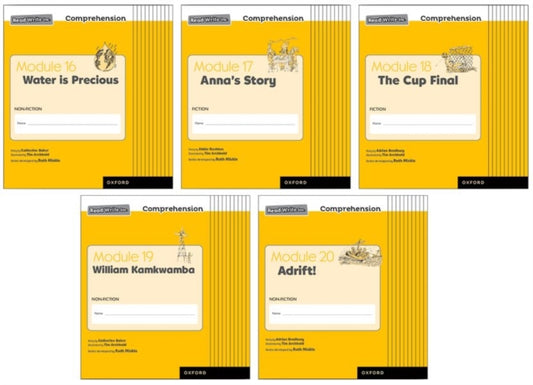 Book cover of: Read Write Inc. Comprehension: Modules 16-20 Class Pack of 50 (10 of each title). By: Ruth Miskin