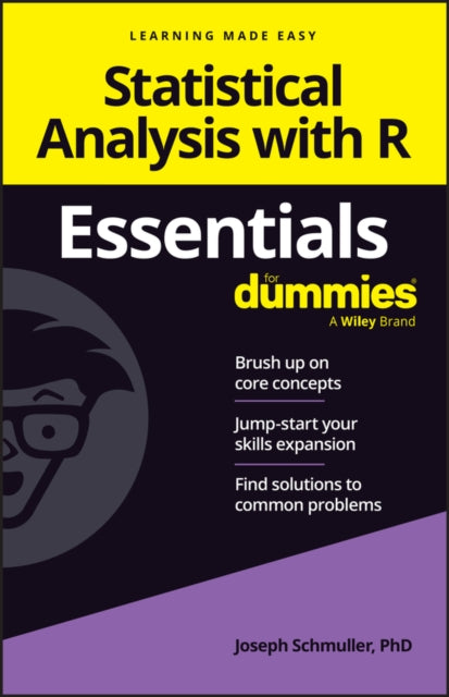 Book cover of: Statistical Analysis with R Essentials For Dummies. By: Joseph Schmuller