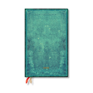 Pacific Blue Bold (Old Leather Collection) Maxi 12-month Horizontal Hardback Dayplanner 2025 (Elastic Band Closure)