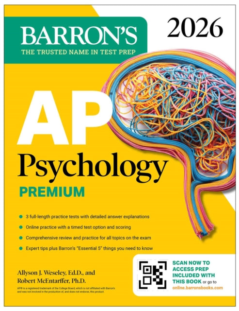 Book cover of: AP Psychology Premium, 2026: Prep Book with 3 Practice Tests + Comprehensive Review + Online Practice. By: Barron's Educational Barron's Educational Series