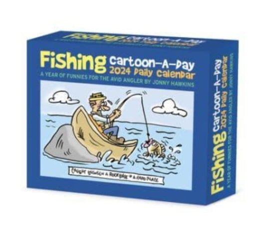 Book cover of: Fishing Cartoon-A-Day by Jonny Hawkins 2024 6.2 X 5.4 Box Calendar