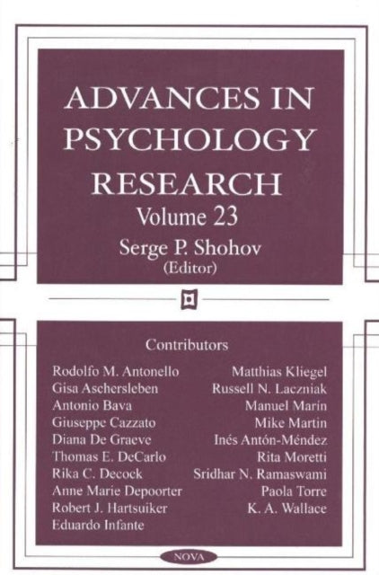 Book cover of: Advances in Psychology Research. By: Serge P. Shohov