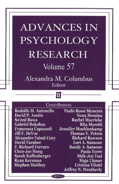 Book cover of: Advances in Psychology Research. By: Alexandra M. Columbus