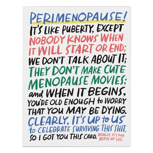 Book cover of: 6-Pack Em & Friends It's Like Puberty Perimenopause Support Card. By: Em & Em & Friends