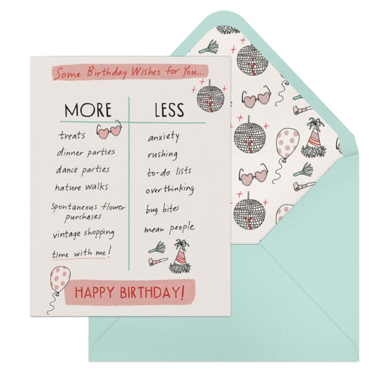 Book cover of: 6-Pack Em & Friends Julia Rothman Birthday More/Less Greeting Cards
