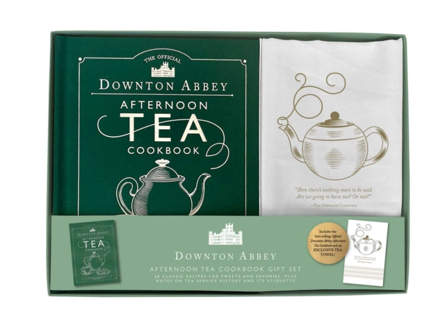 Book cover of: Official Downton Abbey Afternoon Tea Cookbook Gift Set [book + tea towel]. By: Downton Downton Abbey