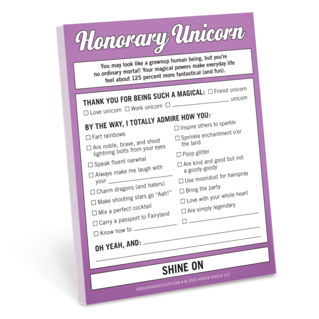 Book cover of: Knock Knock Honorary Unicorn Nifty Note