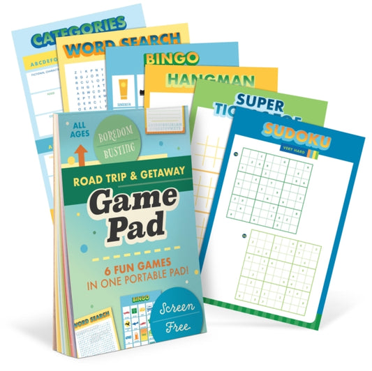 Book cover of: Roadtrip & Getaway On-The-Go Game Pad, Travel Car Activities Book for Kids. By: Knock Knock Knock