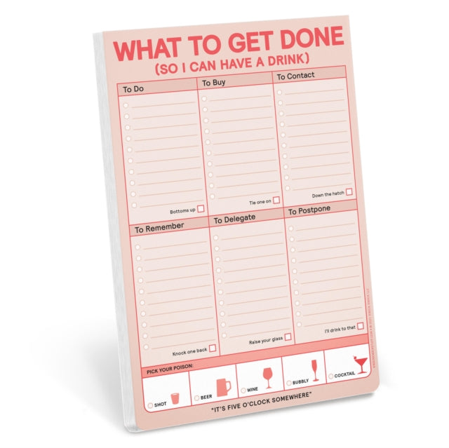 Book cover of: Knock Knock What to Get Done So I Can Have a Drink Pad (Pastel Version). By: Knock Knock Knock