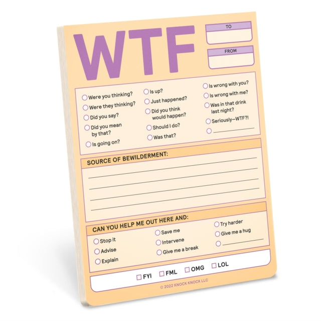 Book cover of: Knock Knock WTF Nifty Note Pad (Pastel Version). By: Knock Knock Knock