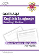 Book cover of: GCSE English Language AQA Reading Fiction Exam Practice Workbook (for Paper 1) - inc. Answers. By: CGP Books