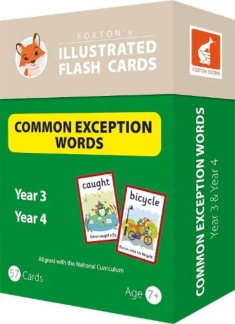 Book cover of: Common Exception Words Flash Cards: Year 3 and Year 4 Words - Perfect for Home Learning - with 106 Colourful Illustrations