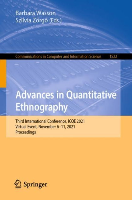 Book cover of: Advances in Quantitative Ethnography. By: Barbara Wasson