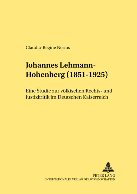 Book cover of: Johannes Lehmann-Hohenberg (1851-1925). By: Claudia-Regine Nerius