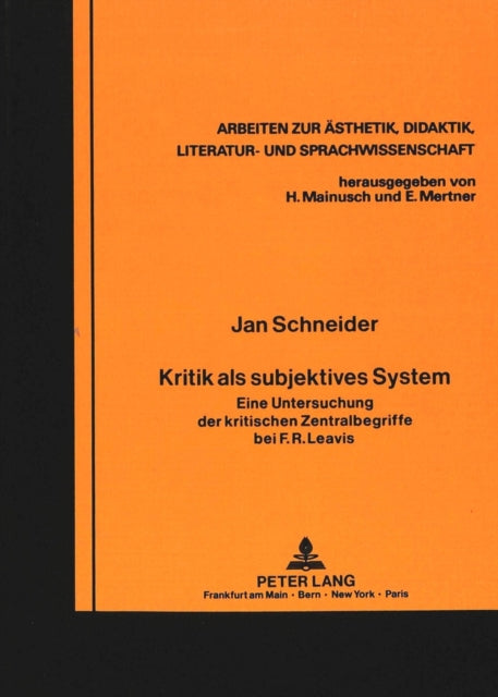 Book cover of: Kritik als subjektives System