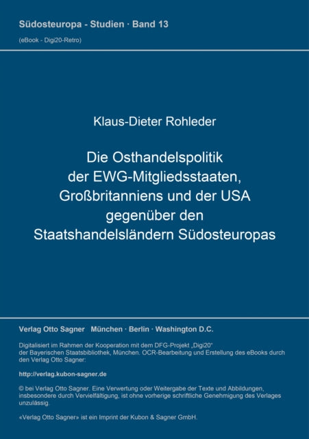 Book cover of: Die Osthandelspolitik der EWG-Mitgliedsstaaten, Grobritanniens und der USA gegenueber den Staatshandelslaendern. By: Klaus-Dieter Rohleder