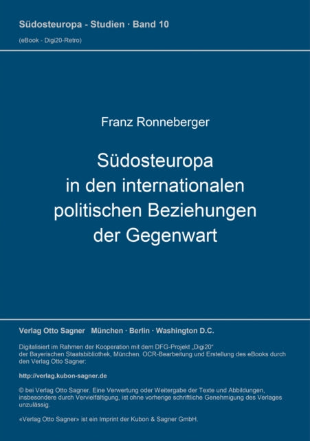 Book cover of: Suedosteuropa in den internationalen politischen Beziehungen der Gegenwart. By: Franz Ronneberger